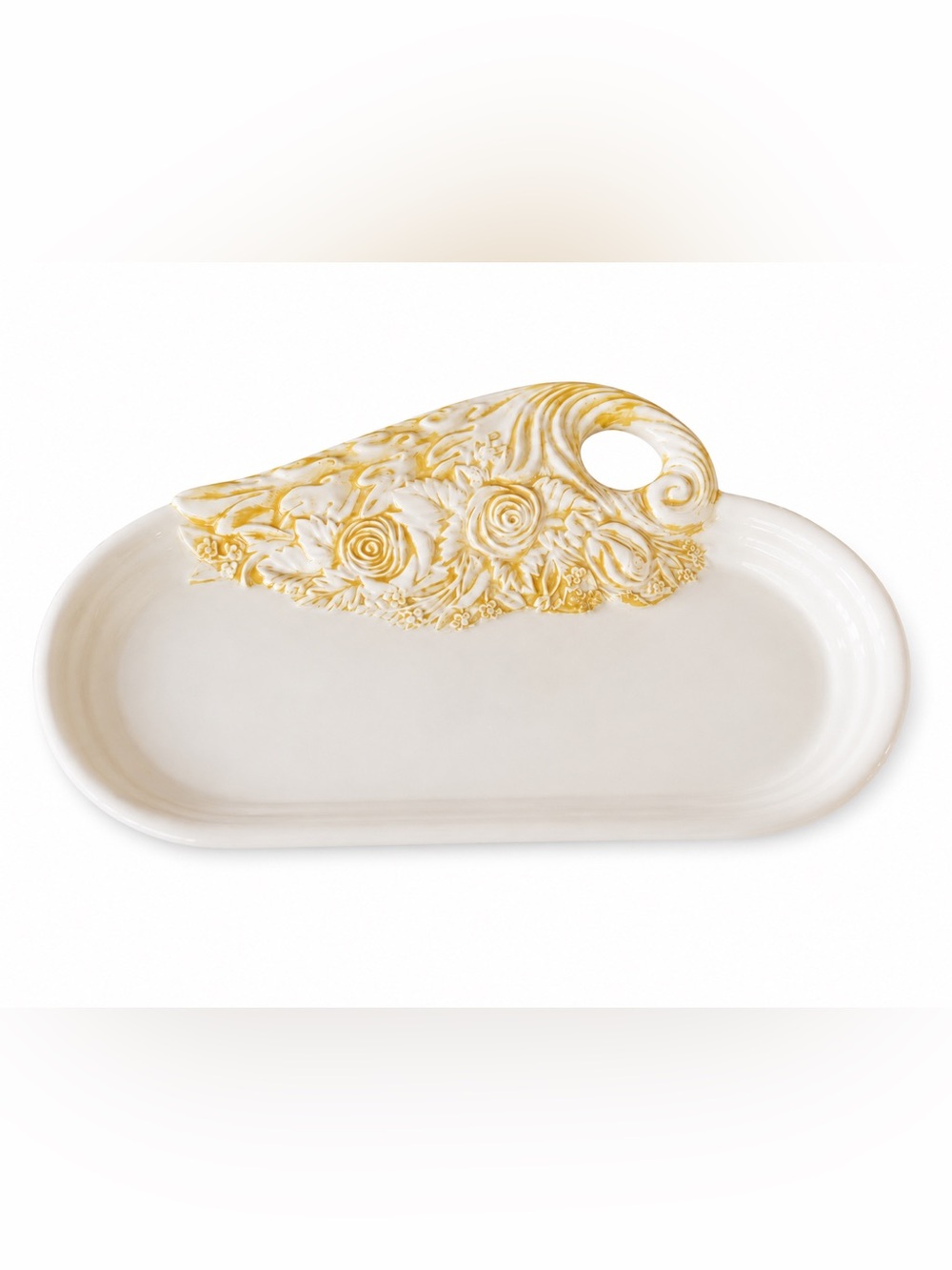 Vintage Byron Molds 1977 Ceramic Vanity Tray Floral Ivory Yellow Cottagecore